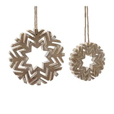 Melrose International Cut-out Wood Snowflake Ornament (set Of 12) - Brown