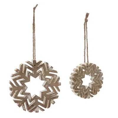 Melrose International Cut-out Wood Snowflake Ornament (set Of 12) In Brown