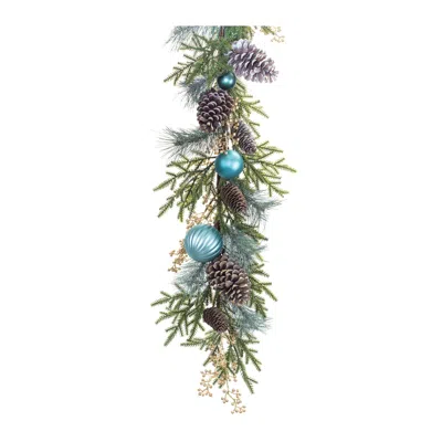 Melrose International Decorated Holiday Pine Garland 6'l - Green, Blue
