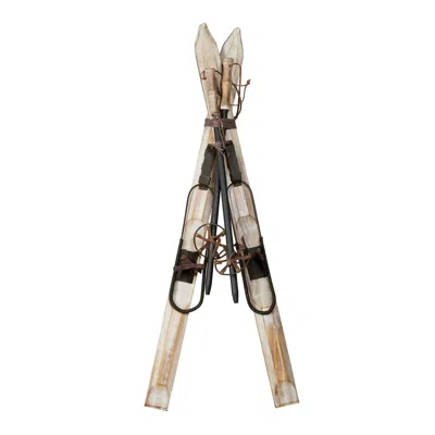 Melrose International Decorative Pair Of Skis And Poles 36"h - Beige, Brown