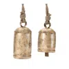 Melrose International Distressed Metal Bell Ornament (set Of 2) - Gold