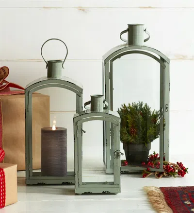 Melrose International Distressed Metal Lantern With Curved Top (set Of 3) - Blue