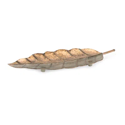 Melrose International Distressed Metal Leaf Tray (set Of 2) - Gold