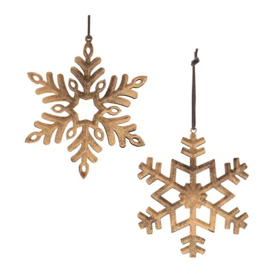 Melrose International Distressed Metal Snowflake (set Of 12) - Gold