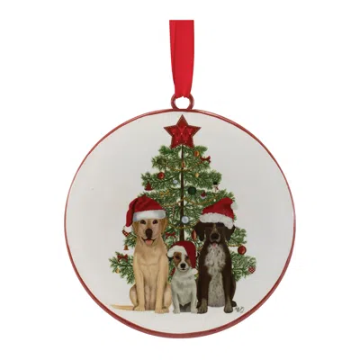 Melrose International Set Of 12 Dogs And Christmas Tree Disc Ornament In White