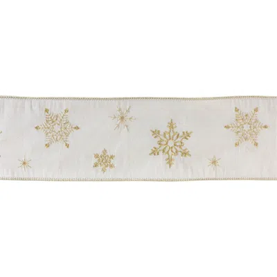 Melrose International Elegant Snowflake Ribbon (set Of 2) - Gold
