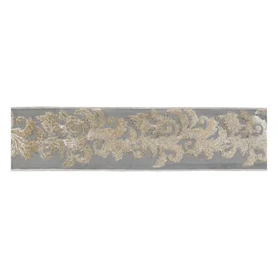 Melrose International Embroidered Damask Wired Ribbon 4" X 5 Yds. - Gray, Gold
