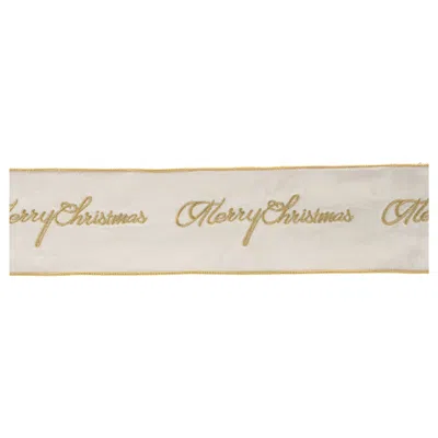Melrose International Embroidered Merry Christmas Wired Ribbon 4" X 5 Yds. - White, Gold