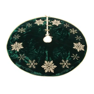 Melrose International Embroidered Snowflake Christmas Tree Skirt 48"d In Green,gold