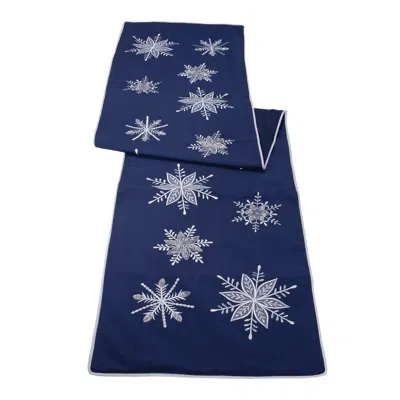 Melrose International Embroidered Snowflake Table Runner 72"l - Blue, Gray