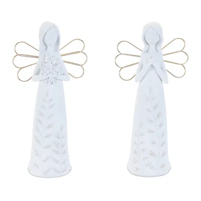 Melrose International Etched Angel Figurine (set Of 4) - White, Gold