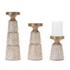 Melrose International Etched Candle Holder With Wood Grain Design (set Of 3) - Brown, White