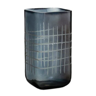 Melrose International Etched Glass Candle Holder Vase 9"h - Blue