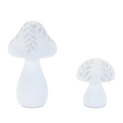 Melrose International Etched Mushroom Decor (set Of 2) - White