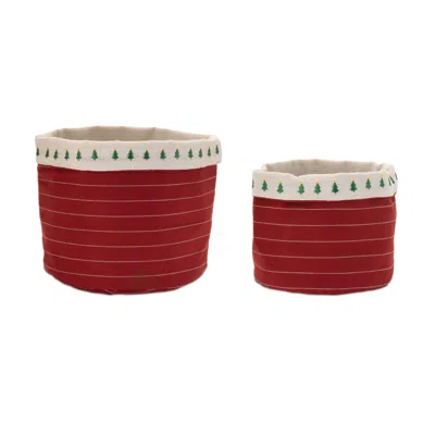 Melrose International Fabric Pine Tree Pot Cover (set Of 2) - Red, White