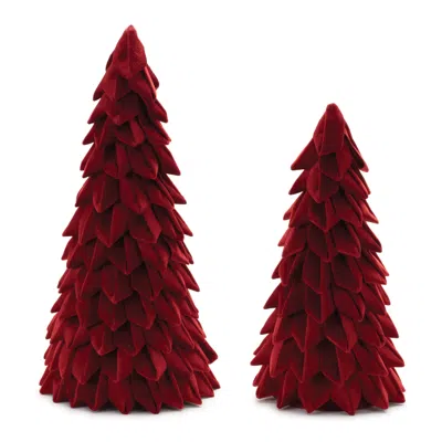 Melrose International Fabric Pine Tree (set Of 2) - Red