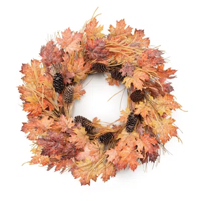 Melrose International Fall Maple Leaf And Pinecone Wreath 26"d - Orange, Yellow, Brown