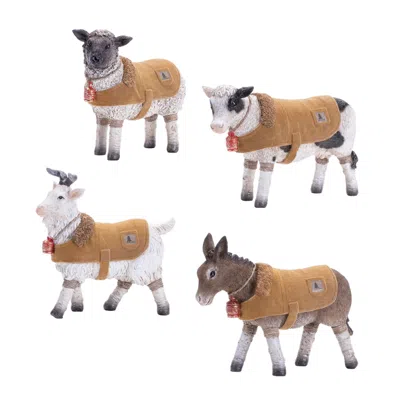 Melrose International Farm Animals With Winter Coat (set Of 4) - Brown, White, Black In Multi