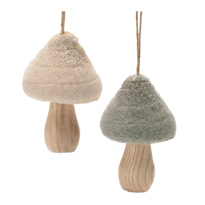 Melrose International Felt Fabric Mushroom Ornament (set Of 12) - Beige, Gold