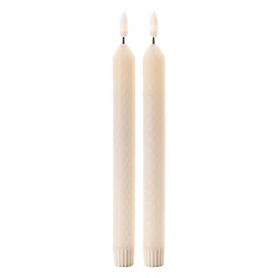 Melrose International Fia Wick Beige Textured Taper Candle (set Of 2) - White