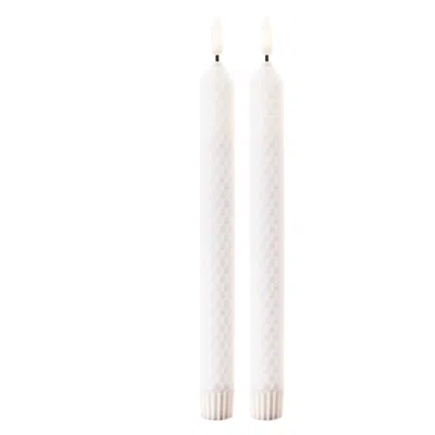 Melrose International Fia Wick White Textured Taper Candle (set Of 2) - White