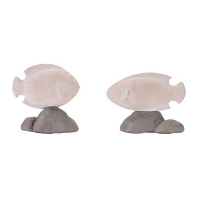 Melrose International Fish On Rock Decor (set Of 4) - Beige, Gray