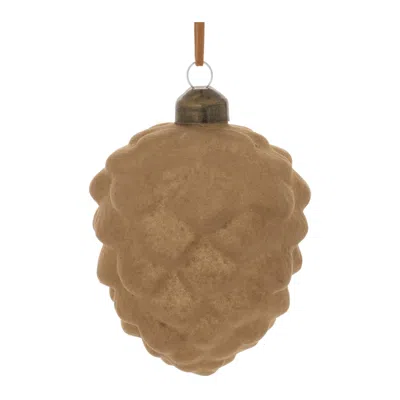Melrose International Flocked Glass Pinecone Ornament (set Of 12) - Brown