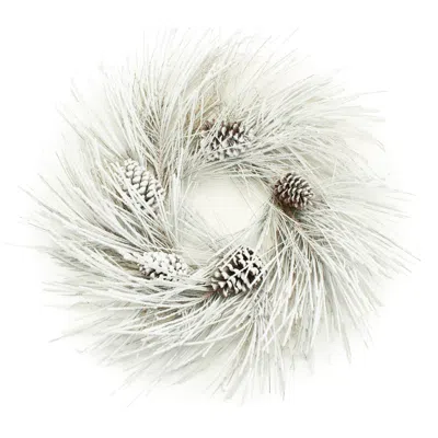 Melrose International Flocked Long Needle Pine Wreath 28"d - White, Green