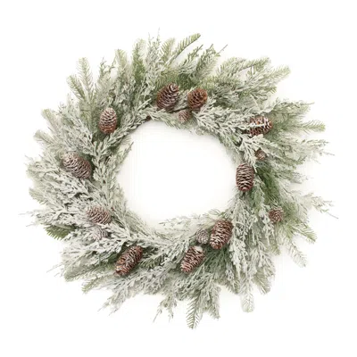 Melrose International Flocked Mixed Pine And Pinecone Wreath 27"d - Green, White