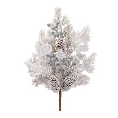Melrose International Flocked Pine Berry Spray (set Of 2) - White, Blue