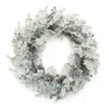 Melrose International Flocked Pine Cedar Berry Wreath 24"d - White, Green