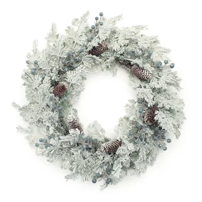 Melrose International Flocked Pine Cedar Berry Wreath 24"d - White, Green