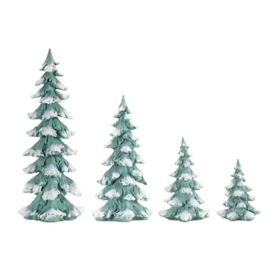 Melrose International Flocked Seafoam Pine Tree With Carved Design (set Of 4) - Blue, White