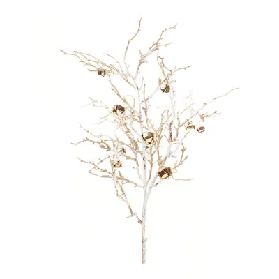 Melrose International Flocked Sleigh Bell Twig Branch (set Of 2) - Gold, White