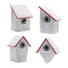 Melrose International Flocked Wood Birdhouse With Wreath Accent (set Of 4) - White, Red