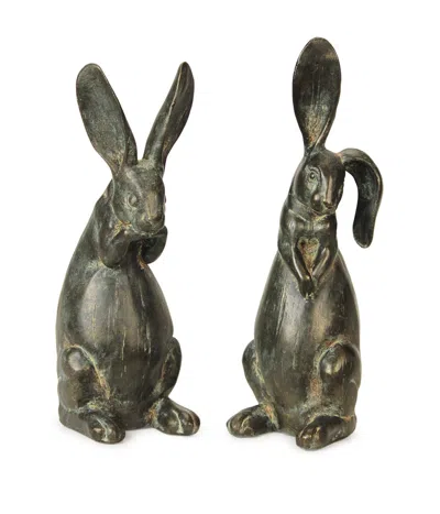 Melrose International Floppy Ear Rabbit Statue (set Of 2) - Grey