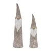 Melrose International Floral And Leaf Carved Gnome (set Of 2) - Beige, White