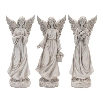 Melrose International Floral Angel Statue (set Of 3) - Grey