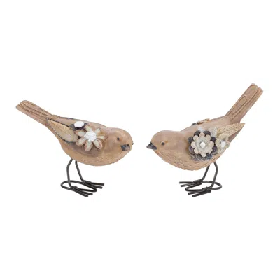 Melrose International Floral Bird Figurine (set Of 2) - Beige, Black