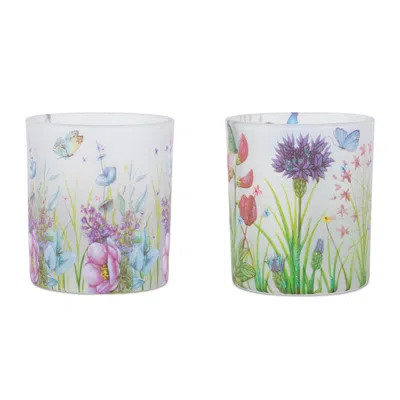 Melrose International Floral Butterfly Votive Candle Holder (set Of 6) - Green, Purple, Pink In Multi