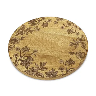 Melrose International Floral Etched Mango Wood Tray - Gold