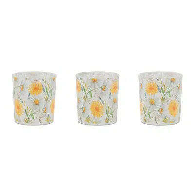 Melrose International Floral Print Votive Candle Holder (set Of 3) - Yellow, Green
