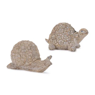 Melrose International Floral Turtle And Snail Decor (set Of 2) - Brown