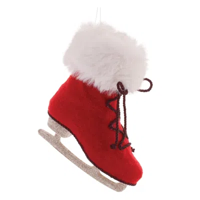 Melrose International Fluffy Ice Skate Ornament (set Of 6) - Red, White