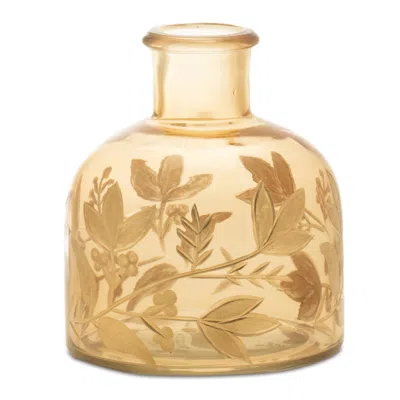 Melrose International Foliage Etched Glass Bottle Vase (set Of 2) - Gold