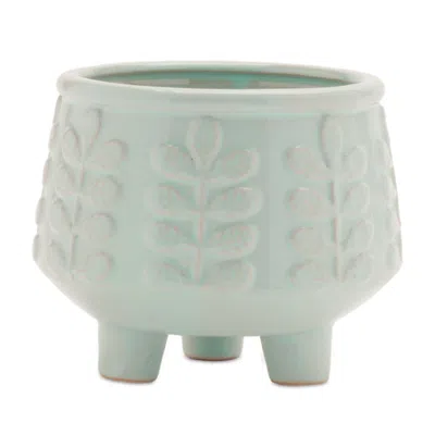 Melrose International Footed Ceramic Leaf Pattern Planter (set Of 4) - Blue