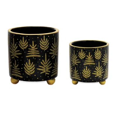 Melrose International Footed Pine Tree Planter (set Of 2) - Green, Gold