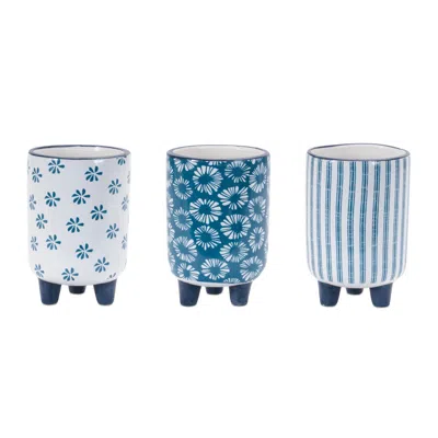 Melrose International Footed Stone Planter (set Of 3) - Blue, White