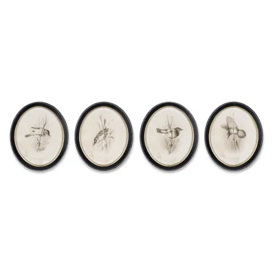 Melrose International Framed Bird Print (set Of 4) - Beige, Black In Neutral