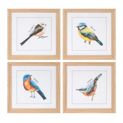 Melrose International Framed Bird Print Under Glass (set Of 8) - Blue, Yellow, White